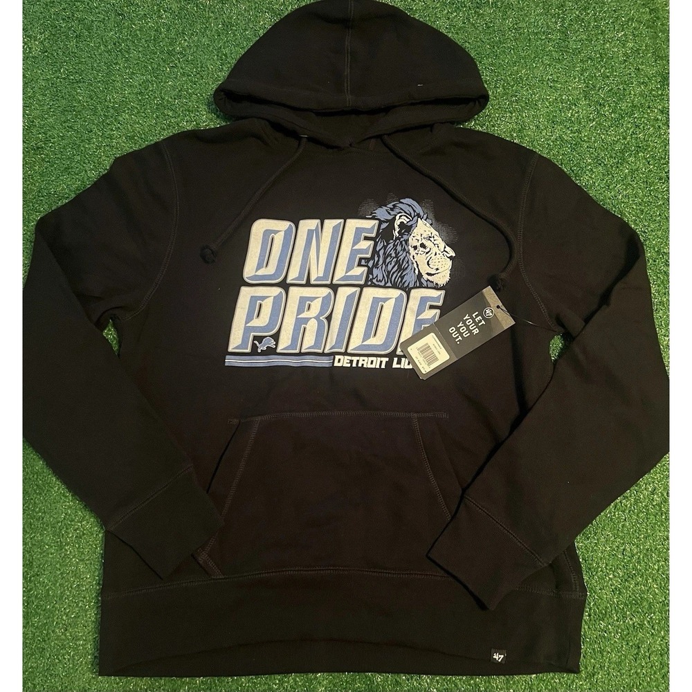 47 Brand Detroit Lions NFL‎ Black One Pride Hoodie Sweatshirt Men's  Size L NWT